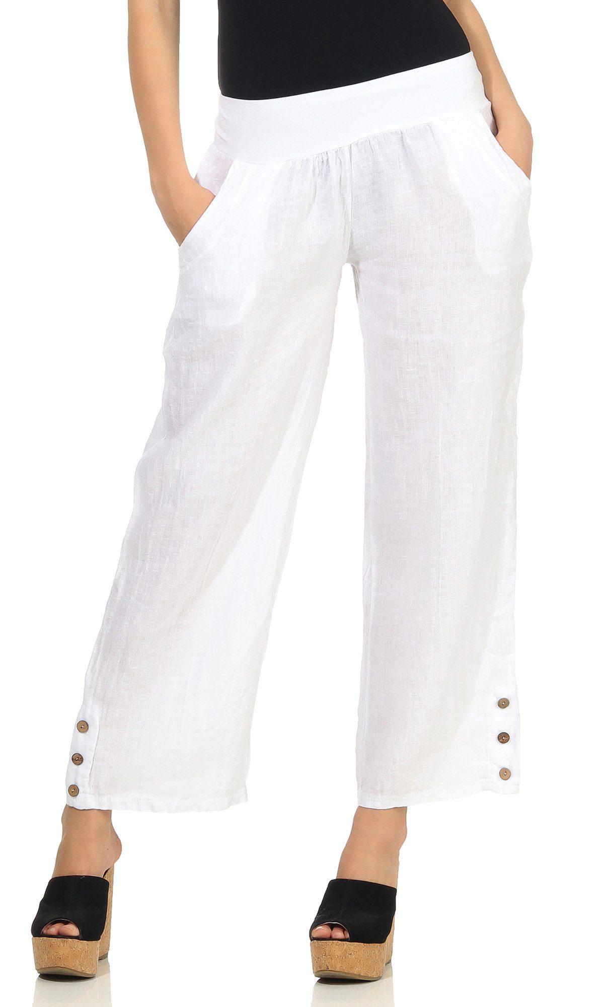 Mississhop Leinenhose Leinenhose Damen 100 % Leinen Culotte 7/8 Lange Hose M.319