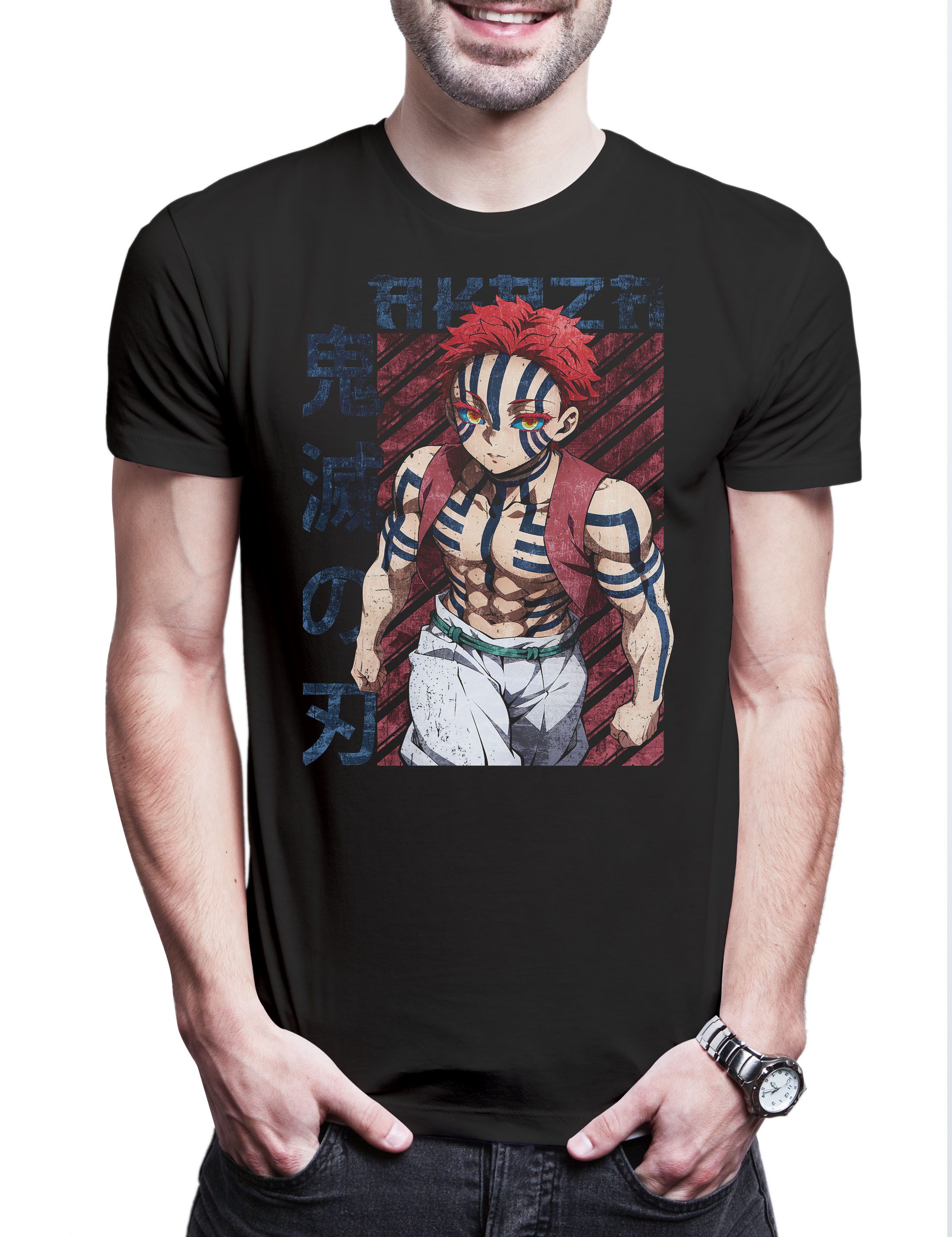 Print-Shirt Anime Akaza 2 Herren T-Shirt Kamado Nezuko Slayer Zenitsu Inosuke