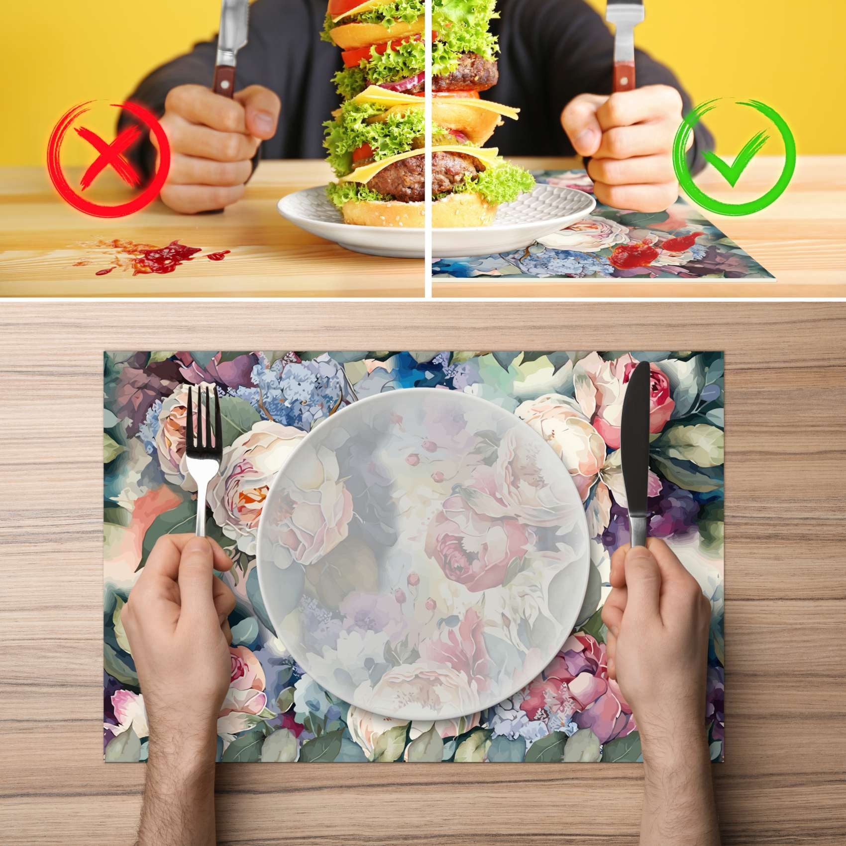 ANRO Platzset DEIN Platzdeckchen Servierdeckchen Soft Tischset Tellerunterleger, (Einzelstück, 1-St., einzelverpackt), Glatt, leichte Narbung 45x30cm Pfingstrosen
