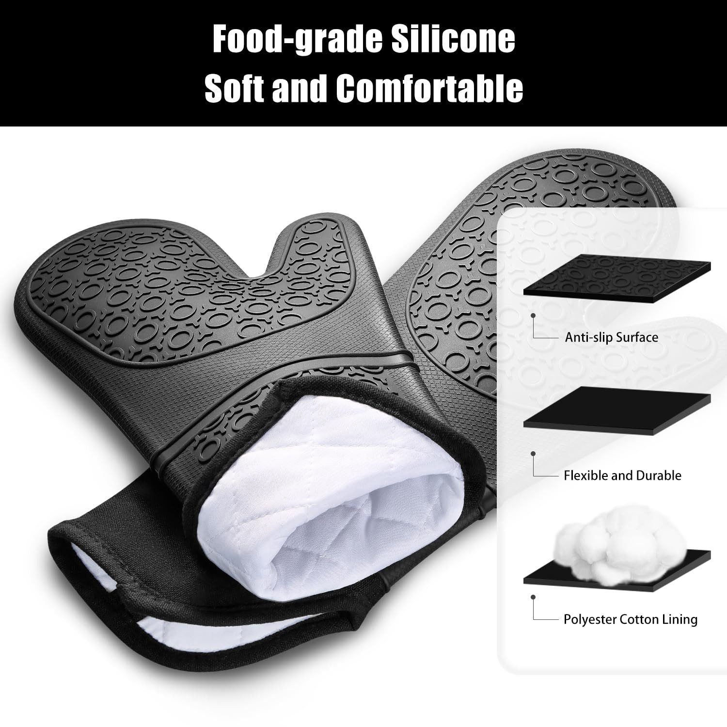 SURFOU Topfhandschuhe Ofenhandschuhe Topflappen Topfhandschuhe 6er Set Lange Backhandschuhe, (Kochhandschuhe, Oven Gloves, Topflappen Handschuh, Ofenhandschuhe  – Bild 4 von 5