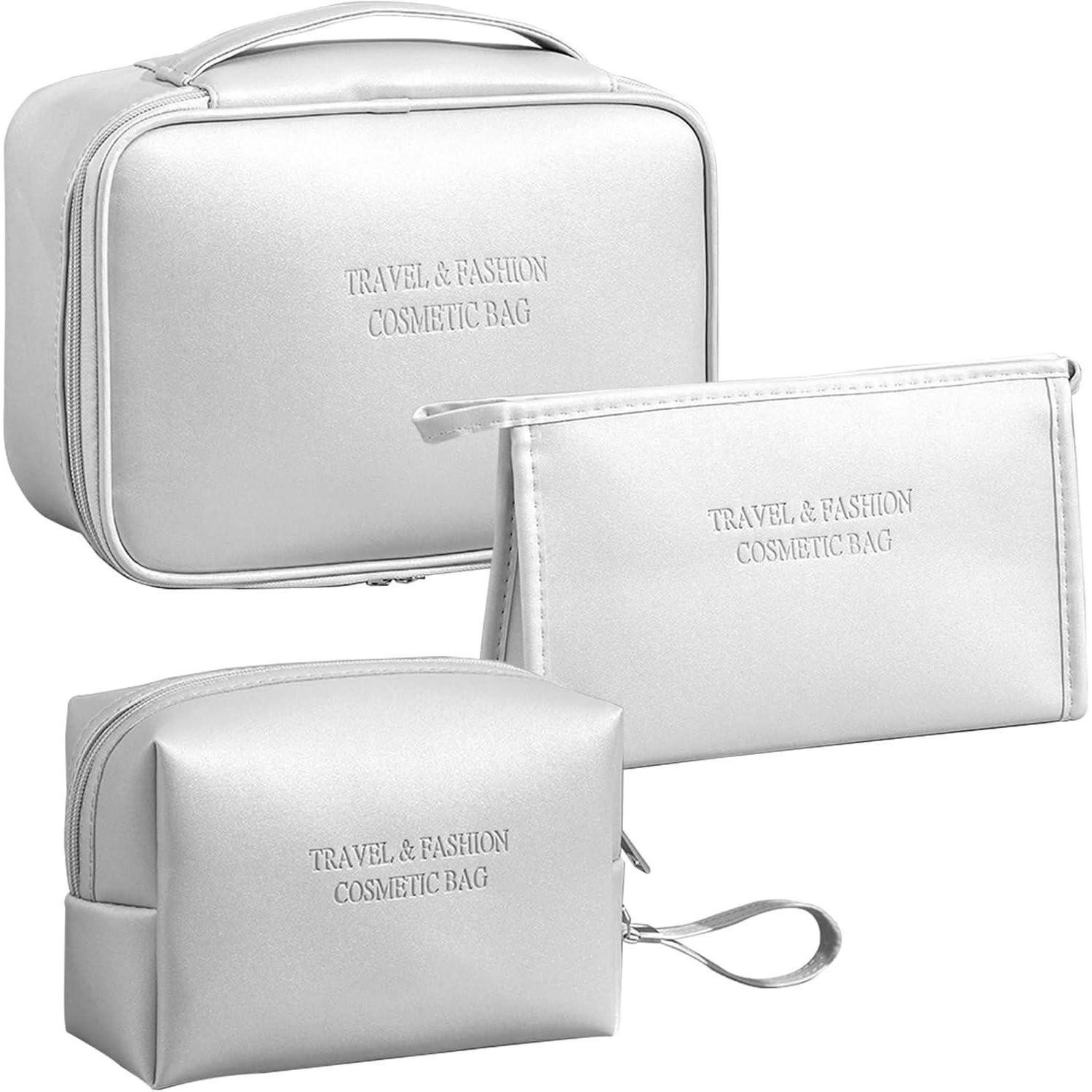 LuxusKollektion Kosmetiktasche Kosmetiktasche 3er Set Damen Reise PU Wasserdicht Schwarz Silber