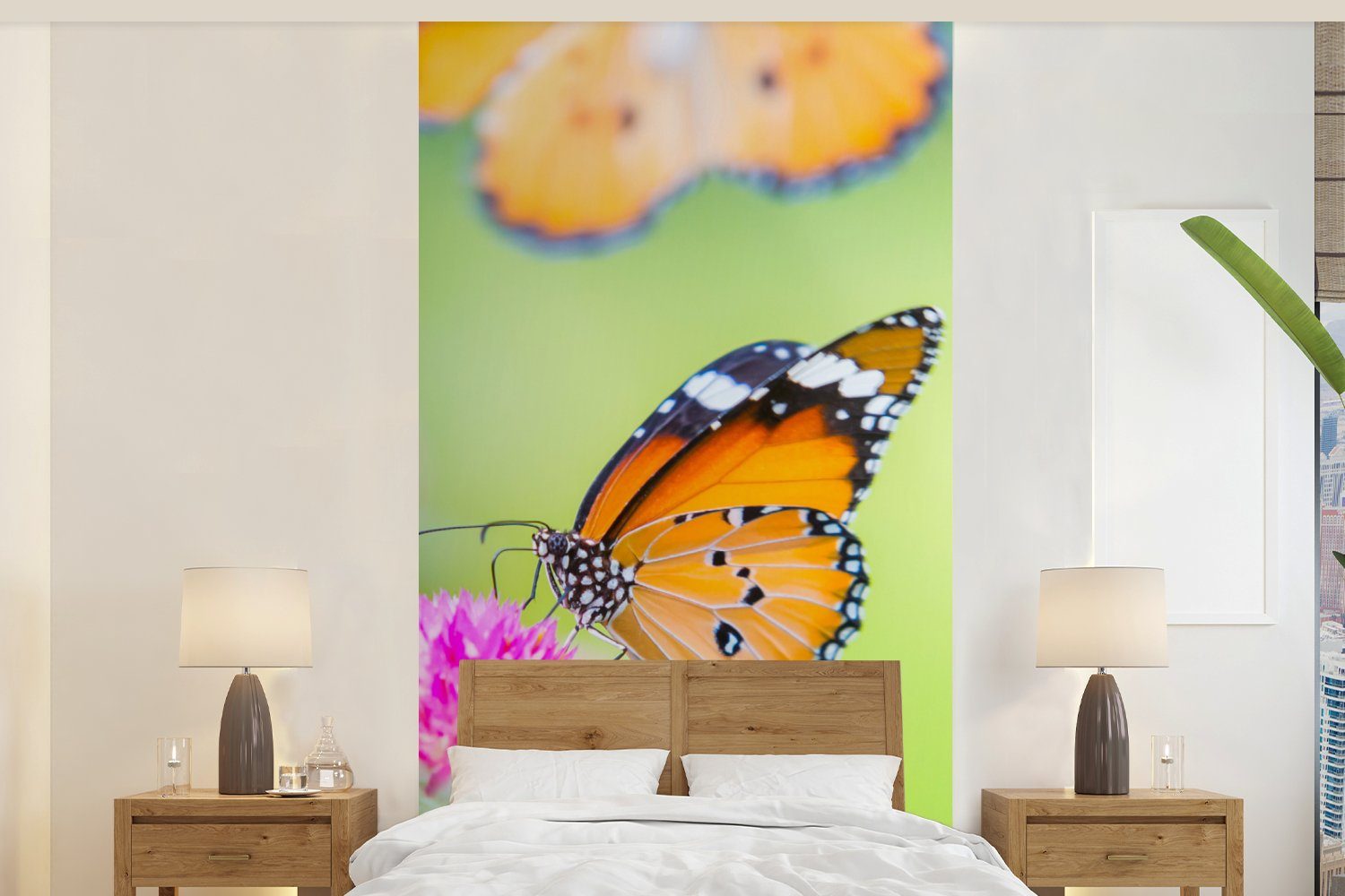 MuchoWow Fototapete Insekten - Schmetterlinge - Blumen, Matt, bedruckt, (2 St), Vliestapete für Wohnzimmer Schlafzimmer Küche, Fototapete
