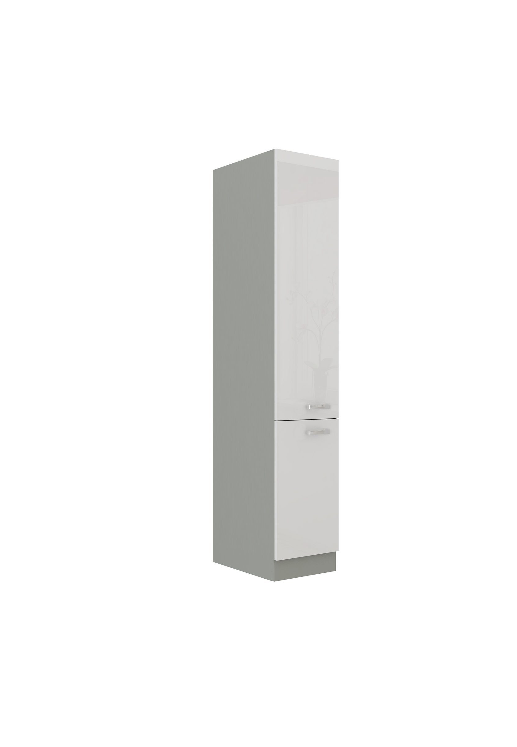 Hochglanz 40 cm Hochschrank Küche Küchenzeile Grau Küchen-Preisbombe Küchenblock + Weiß Bianca