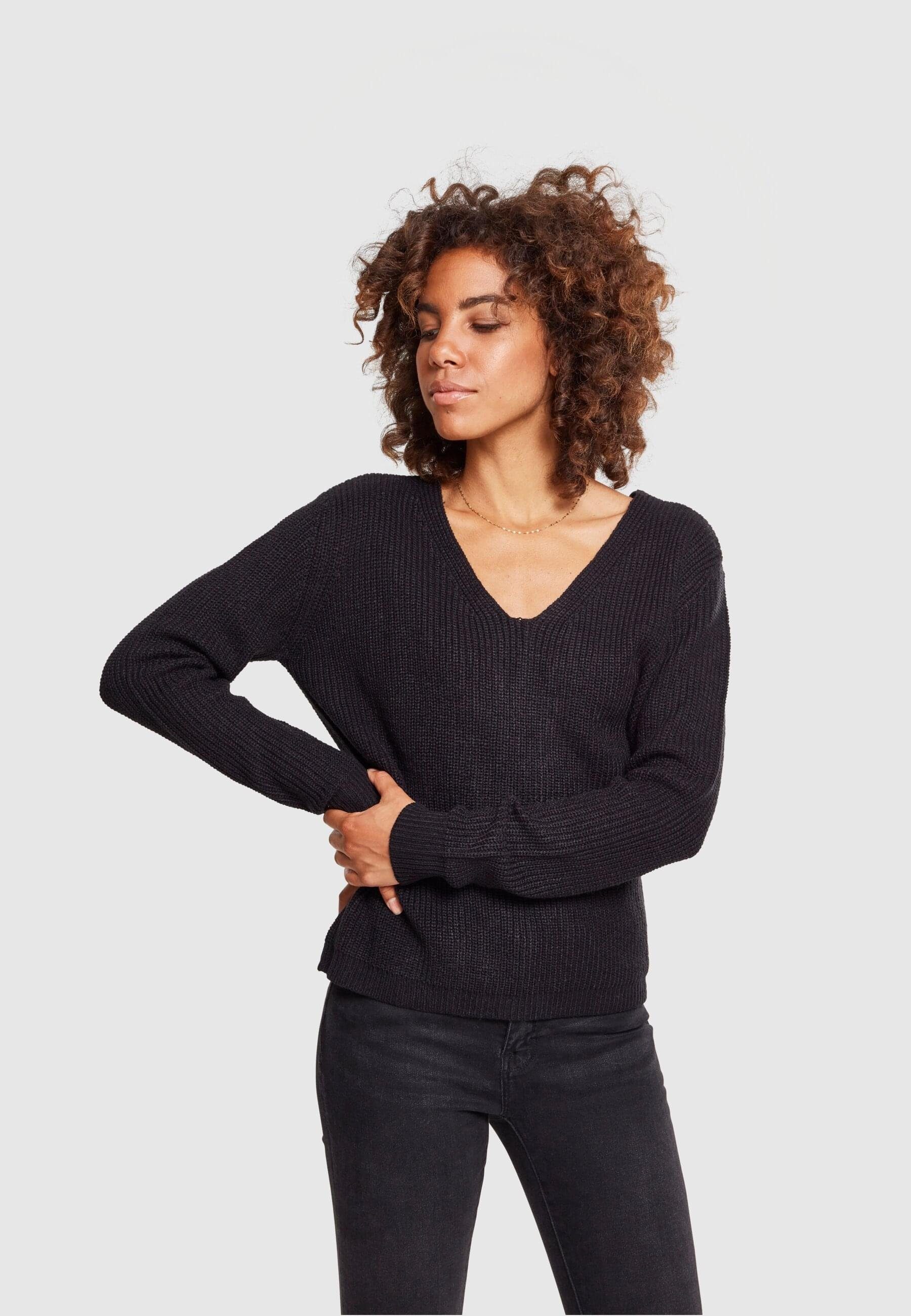 Lace black Back Damen (1-tlg) CLASSICS Ladies Kapuzenpullover Up Sweater URBAN