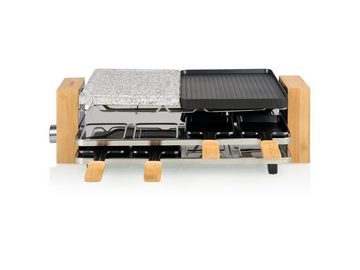 PRINCESS Raclette, 1300 W, Bambus 5in1 Gerät für 2-8 Personen Tisch-Grill & Steingrill-Platte