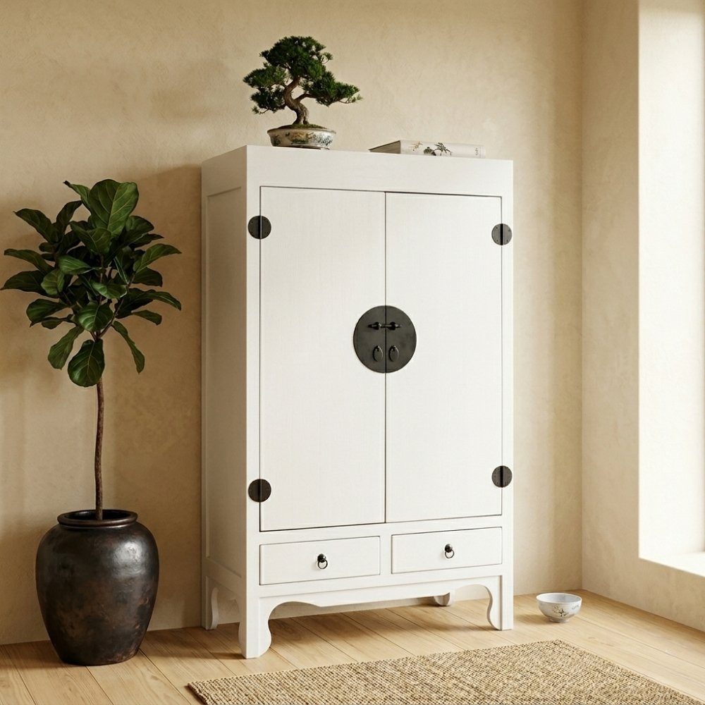 LebensWohnArt Mehrzweckschrank Hochzeitsschrank ASIA Antik-Weiß Shabby Chic ca. H175cm