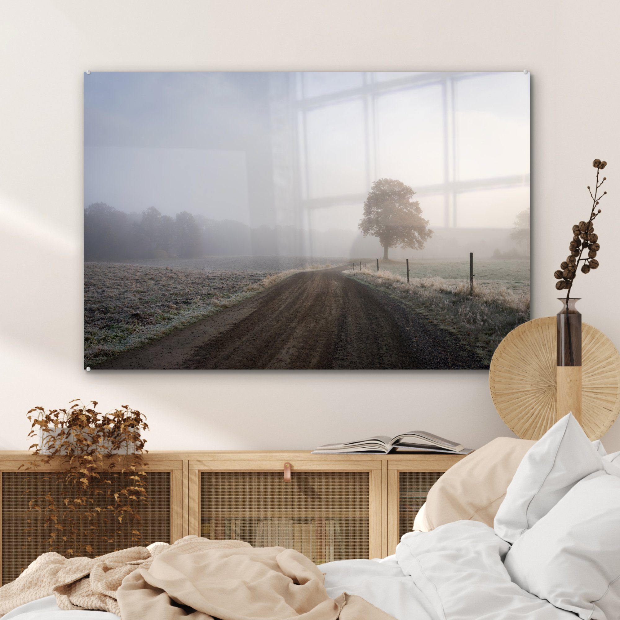 MuchoWow Acrylglasbild St), Schlafzimmer Wohnzimmer (1 über Söderåsen-Nationalpark dem & in Schweden, Acrylglasbilder Morgennebel