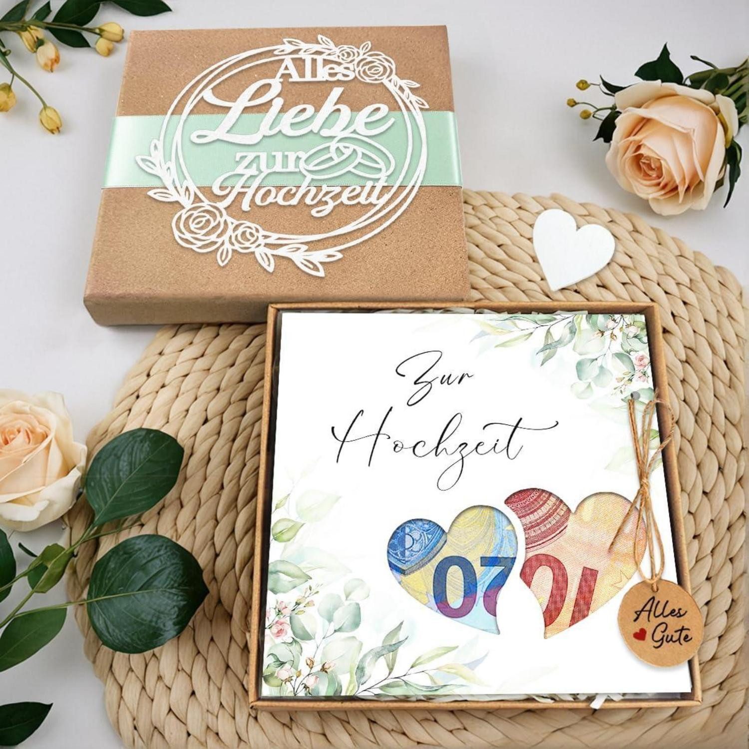 LuxusKollektion Geschenkbox Geldgeschenk Hochzeit Brautpaar Geschenkbox Herz Holzspäne Liebe – Bild 5 von 5