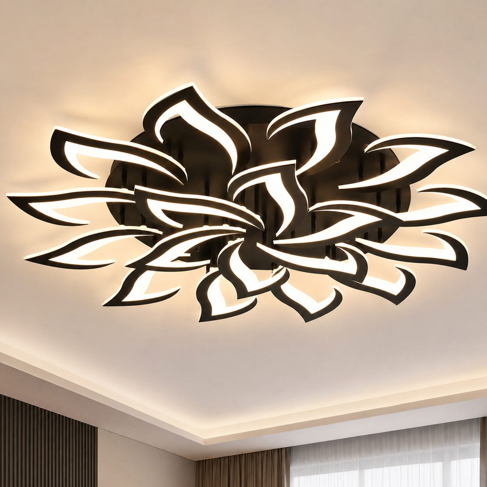 Riserva LED Deckenleuchte LED Deckenleuchte 120W Schwarz, dimmbar, 3000K–6500K, Fernbedienung