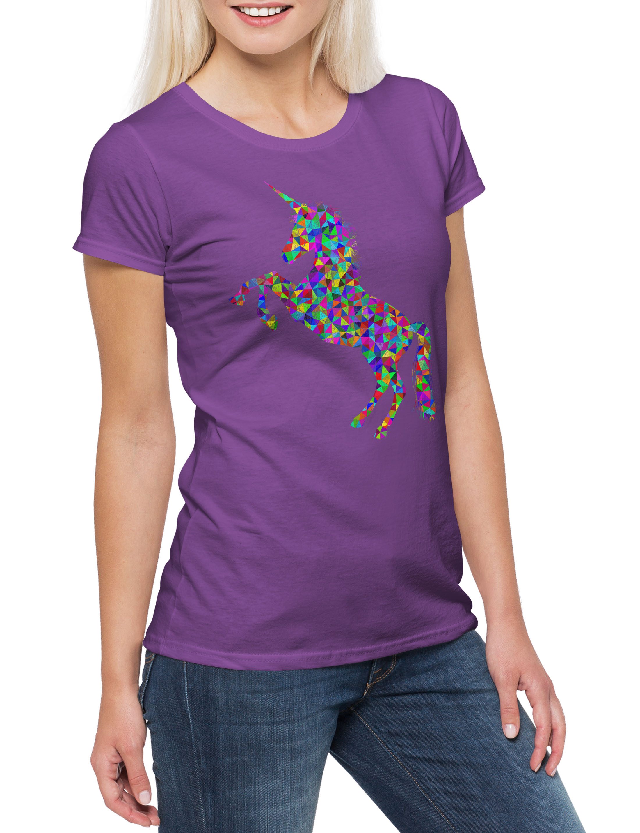 Print-Shirt Colored Unicorn Damen T-Shirt Rainbow Regenbogen Einhorn Einhörner