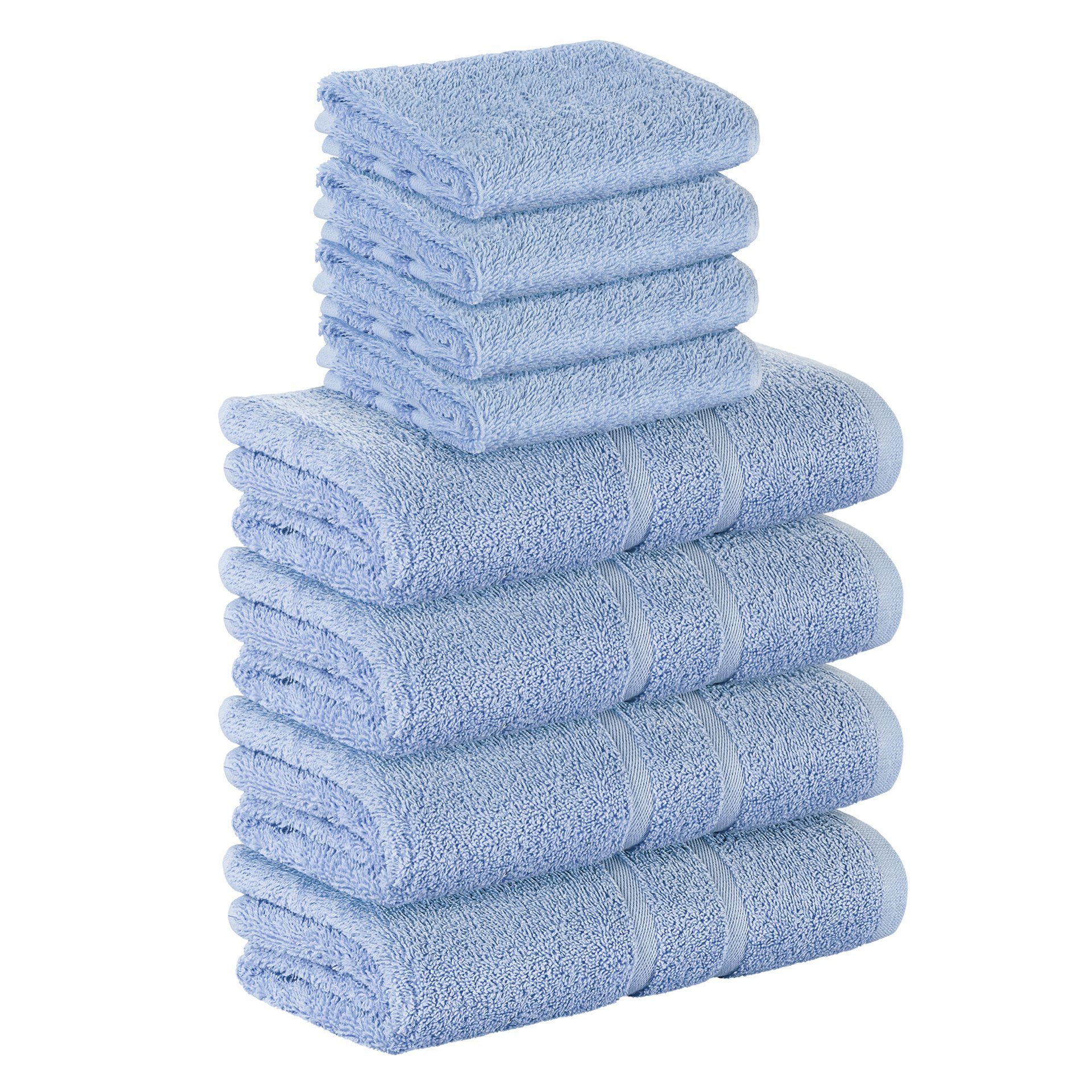 StickandShine Handtuch Set 4x Gästehandtuch 4x Handtücher als SET in verschiedenen Farben (8 Teilig) 100% Baumwolle 500 GSM Frottee 8er Handtuch Pack, 100% Baumwolle 500 GSM Hellblau
