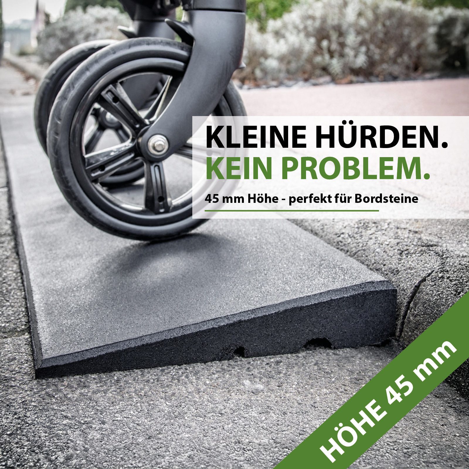 TRUTZHOLM Auffahrrampe 2er Set Gummi Höhe 45 mm Länge 1000 mm Bordsteinrampe Auffahrrampe (2er Set, 2-St), Integrierte Drainage, geringes Gewicht, flexible Nutzung