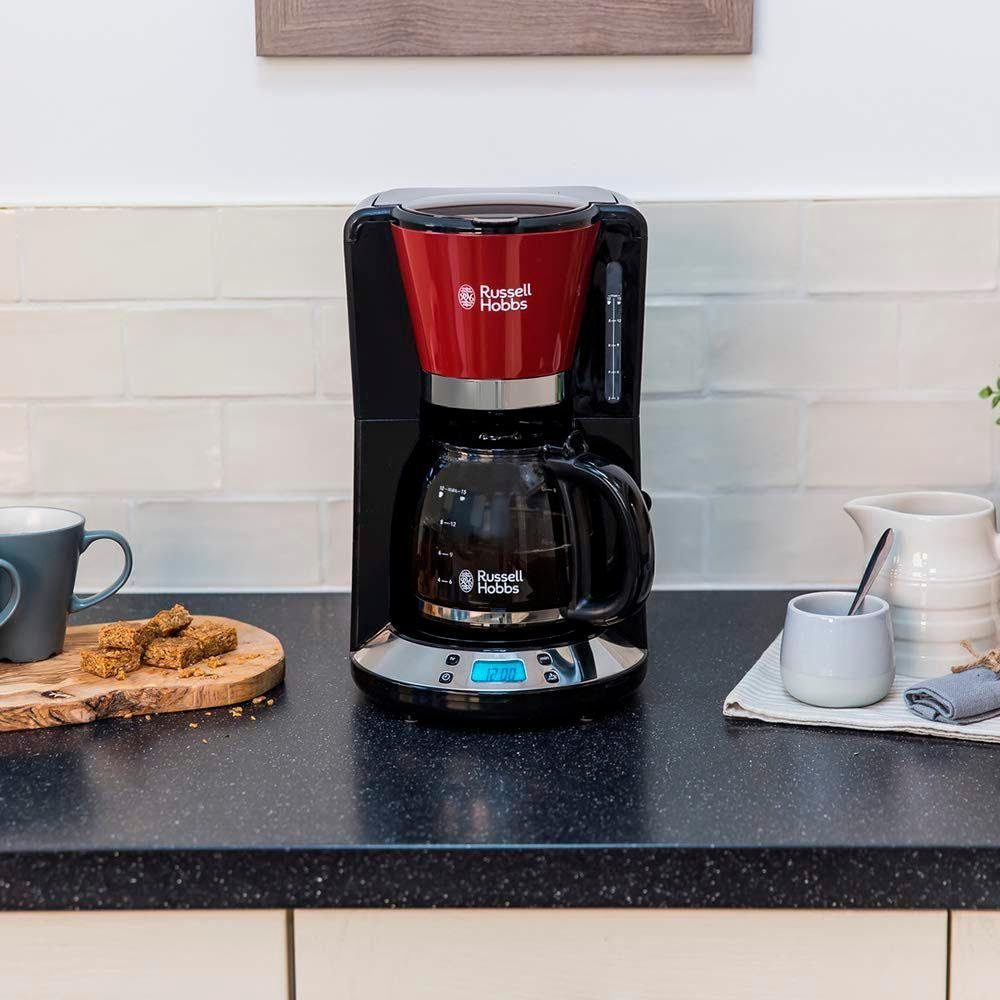 RUSSELL HOBBS Filterkaffeemaschine Red Hersteller-Garantie Onlineregistrierung Kaffeekanne, Colours Flame Papierfilter Plus+ 3 24031-56, bei 1x4, Jahre 1,25l