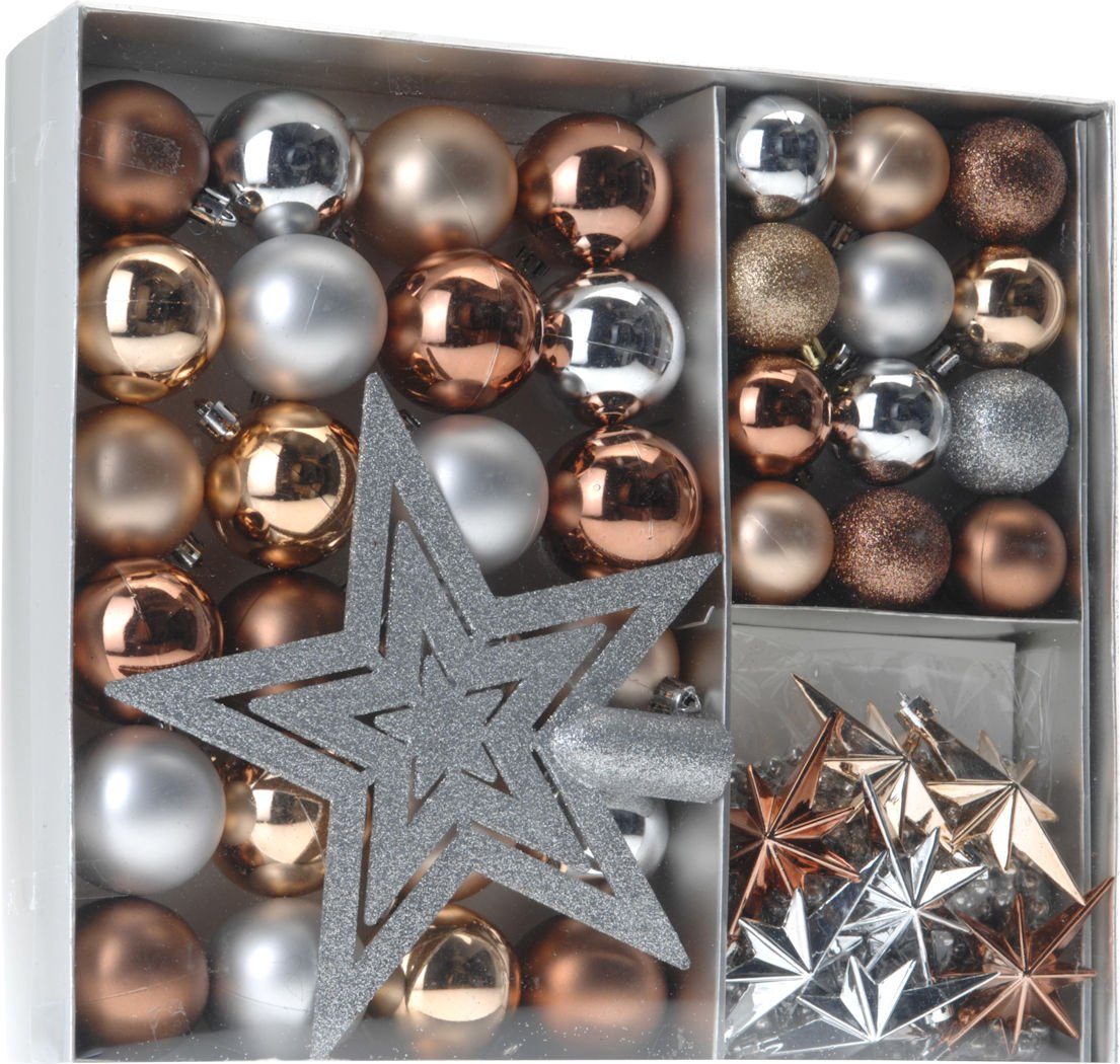 Spetebo Christbaumschmuck Christbaumschmuck 45 Teile Set - kupfer / silber (45-tlg), Shatterproof Deko Weihnachtskugeln bruchsicher - Christbaumschmuck