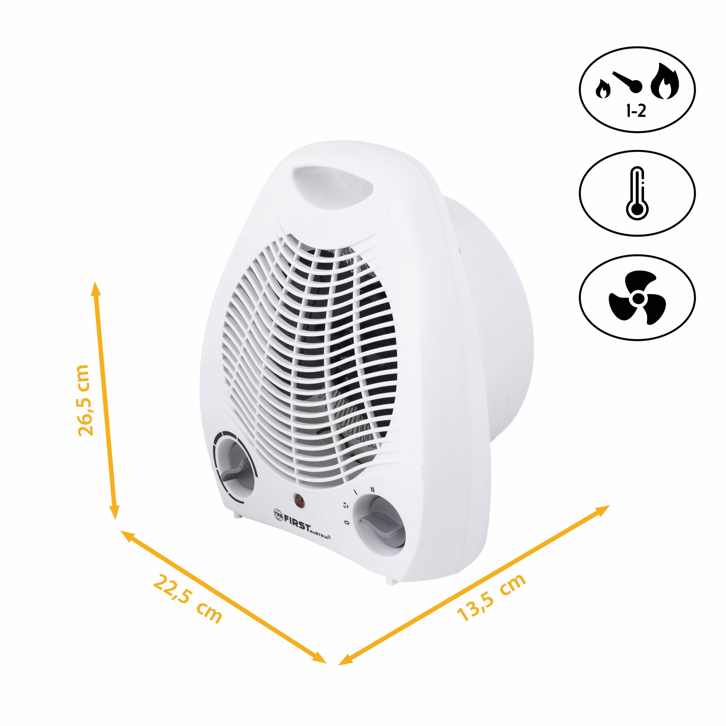 AUSTRIA Lüfterfunktion, Weiß/Grau 1000W-2000W, Heizstrahler TZS Heizleistungsstufe, Überhitzungsschutz, FIRST Tragegriff, Heizlüfter, 2