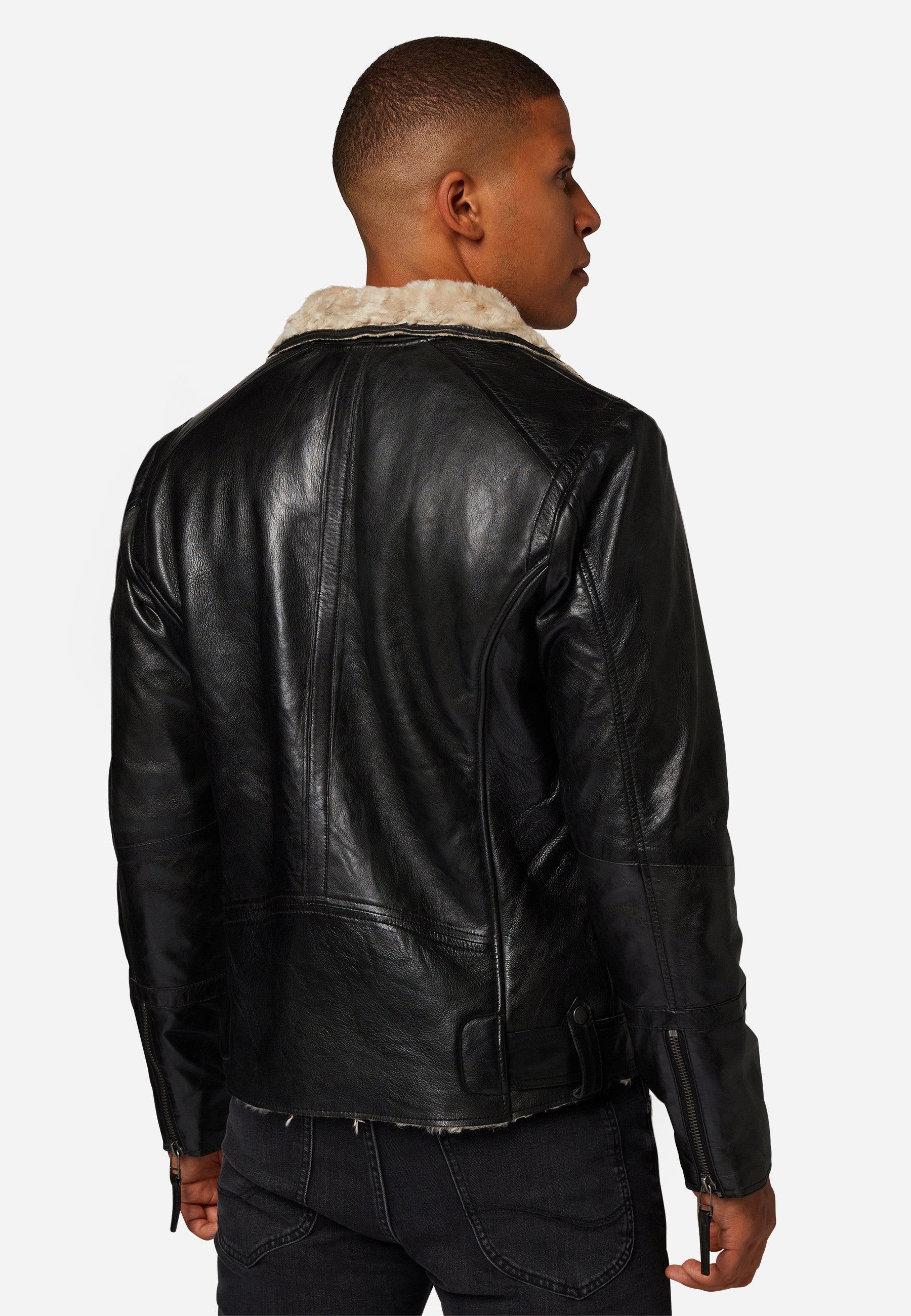 RICANO Lederjacke Harlem Lederjacke aus Lamm-Leder mit Kunstfellfütterung