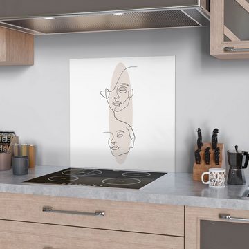 DEQORI Küchenrückwand 'Linien-Gesichter vor Oval', Glas Spritzschutz Badrückwand Herdblende