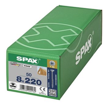 SPAX Spanplattenschraube Holzbauschraube, (Stahl weiß verzinkt, 50 St), 8x220 mm