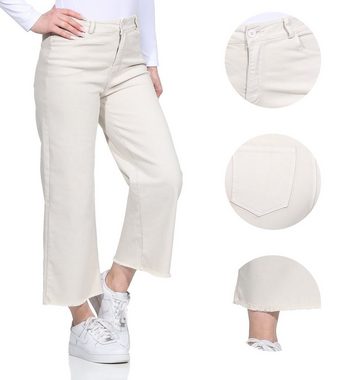 Weite Jeans Wide Leg Jeans Culotte für Damen knöchelfrei, mit Gürtelschlaufen, 100% Baumwolle