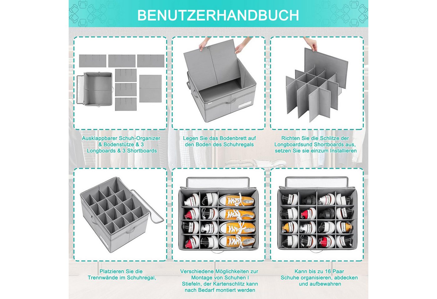 Thumbnail - OKWISH Schuhbox Schuhorganizer Schuhschrank Aufbewahrungskiste Schuhaufbewahrung Große (faltbar Platzsparender Schuhaufb...