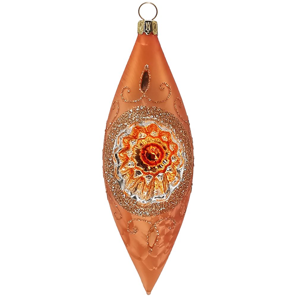 mundgeblasen, Christbaumschmuck Olive Reflex Eis 15cm Mandarine (1-tlg), Spitzenbordüre orange Schatzhauser handbemalt