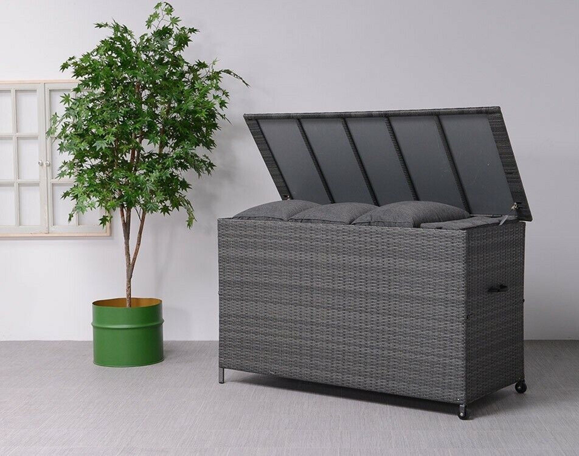 Garden Impressions Kissenbox XXL Kissenbox York, 166 x 99 x 76 cm, Earl Grey, Gasdruckfeder, Griff, 2 Rollen