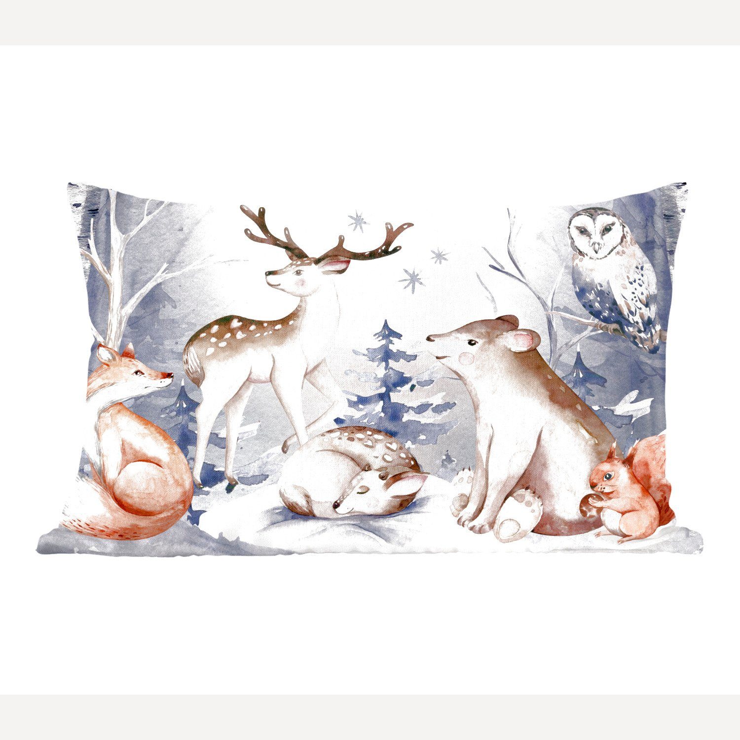 MuchoWow Dekokissen Winter - Tiere - Schnee, Wohzimmer Dekoration, Zierkissen, Dekokissen mit Füllung, Schlafzimmer