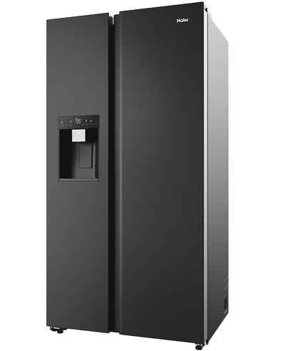 Haier Side-by-Side Front aus Edelstahl schwarz HSW59F18EIPT, 177,5 cm hoch, 90,5 cm breit, Wasser -/Eiswürfeldispenser, Smart hON App-WIFI, Total No Frost