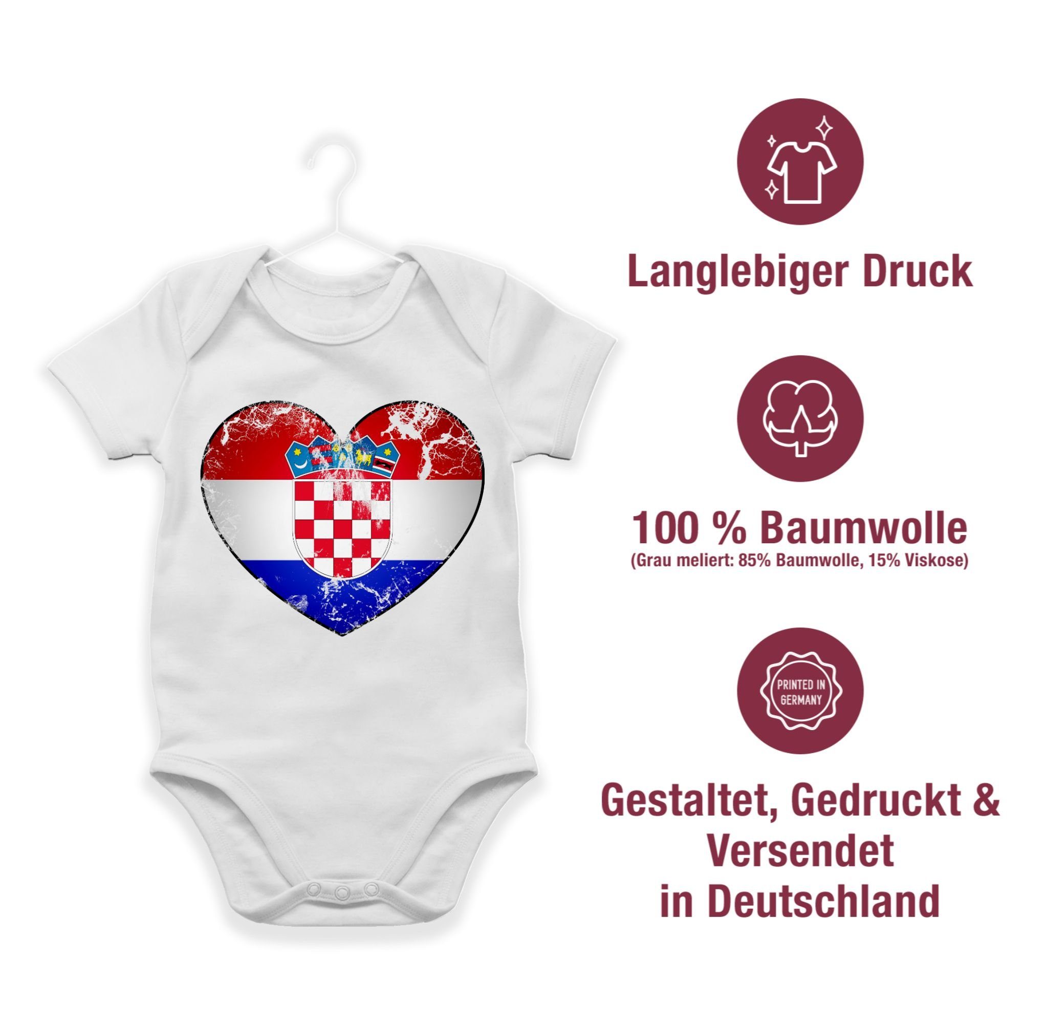 Shirtracer Shirtbody Kroatien Vintage Baby Weiß Herz 2024 Fussball EM 1