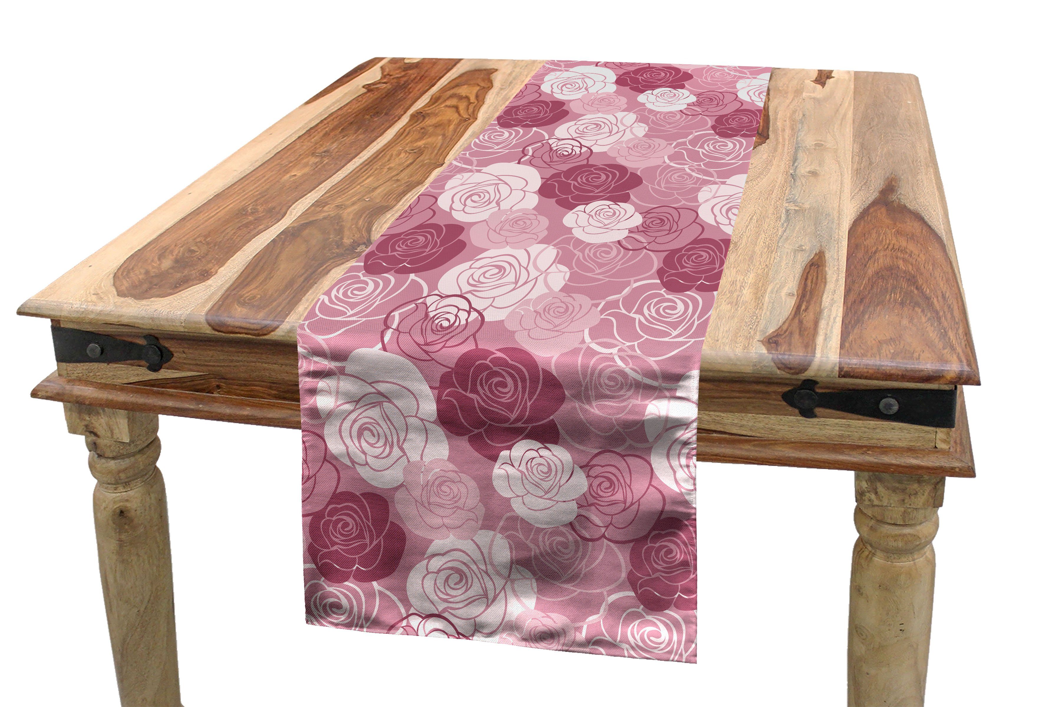 Abakuhaus Tischläufer Esszimmer Küche Rechteckiger Dekorativer Tischläufer, Rose Blumen Romantisches Petal-Motiv