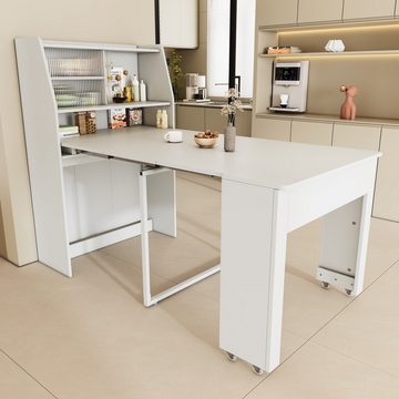 MODFU Bartisch Ausziehbarer Esstisch, Platzsparender Multifunktions-Tisch mit Stauraum,L52/132.5*B80*H76cm