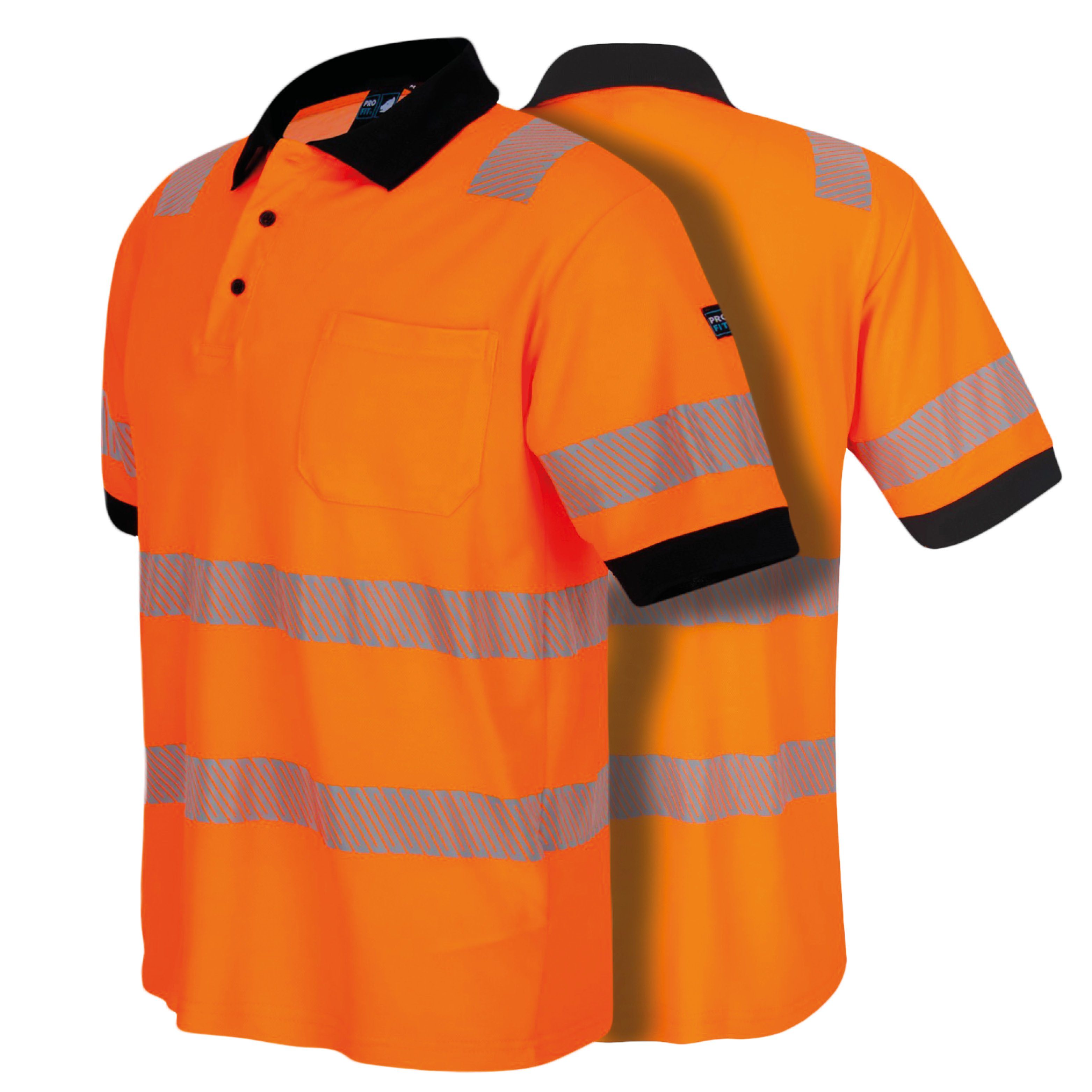 PRO FIT Poloshirt Warnschutz, Kurzarm-Polo Shirt, Arbeits-Poloshirt - Neonorange (1, Stück) Atmungsaktiv, hohe Sichtbarkeit durch Reflexstreifen, mit UV-Schutz