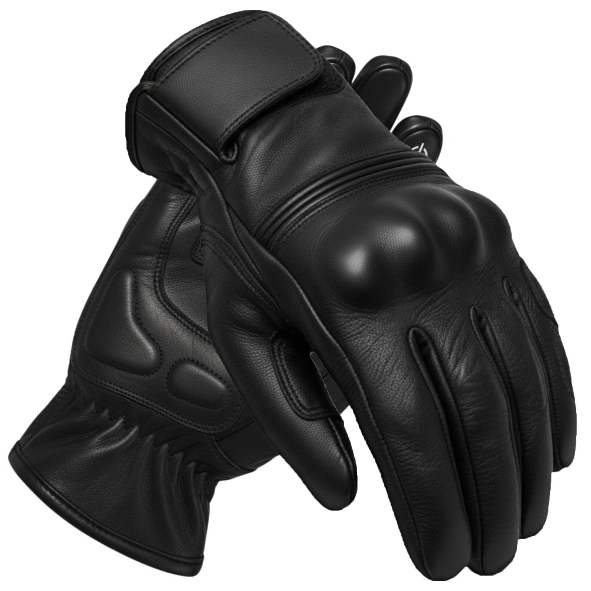 MDM Motorradhandschuhe Retro Motorrad Lederhandschuhe mit Knöchelschutz & Grip Polster Knöchelschutz mit Hartschale, Zeitloses Full-Black Design