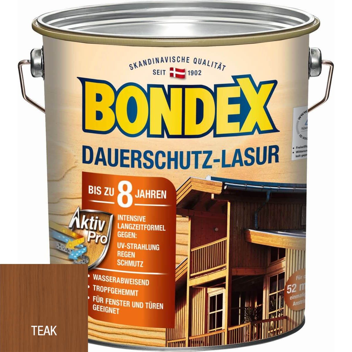 Bondex Holzschutzlasur BONDEX Dauerschutz-Lasur Außen, Holzfarbe, wetterschutz, 4 l, Teak