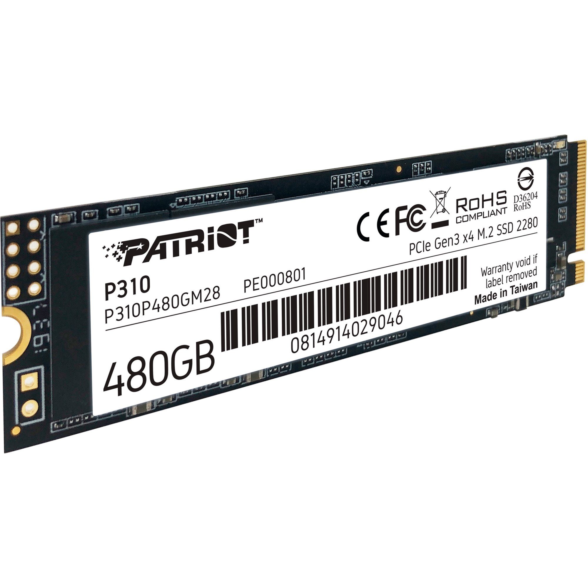 Patriot Patriot P310 480 GB, SSD, (PCIe 3.0 x4, NVMe 1.3, interne HDD-Festplatte (480 GB) Steckkarte"