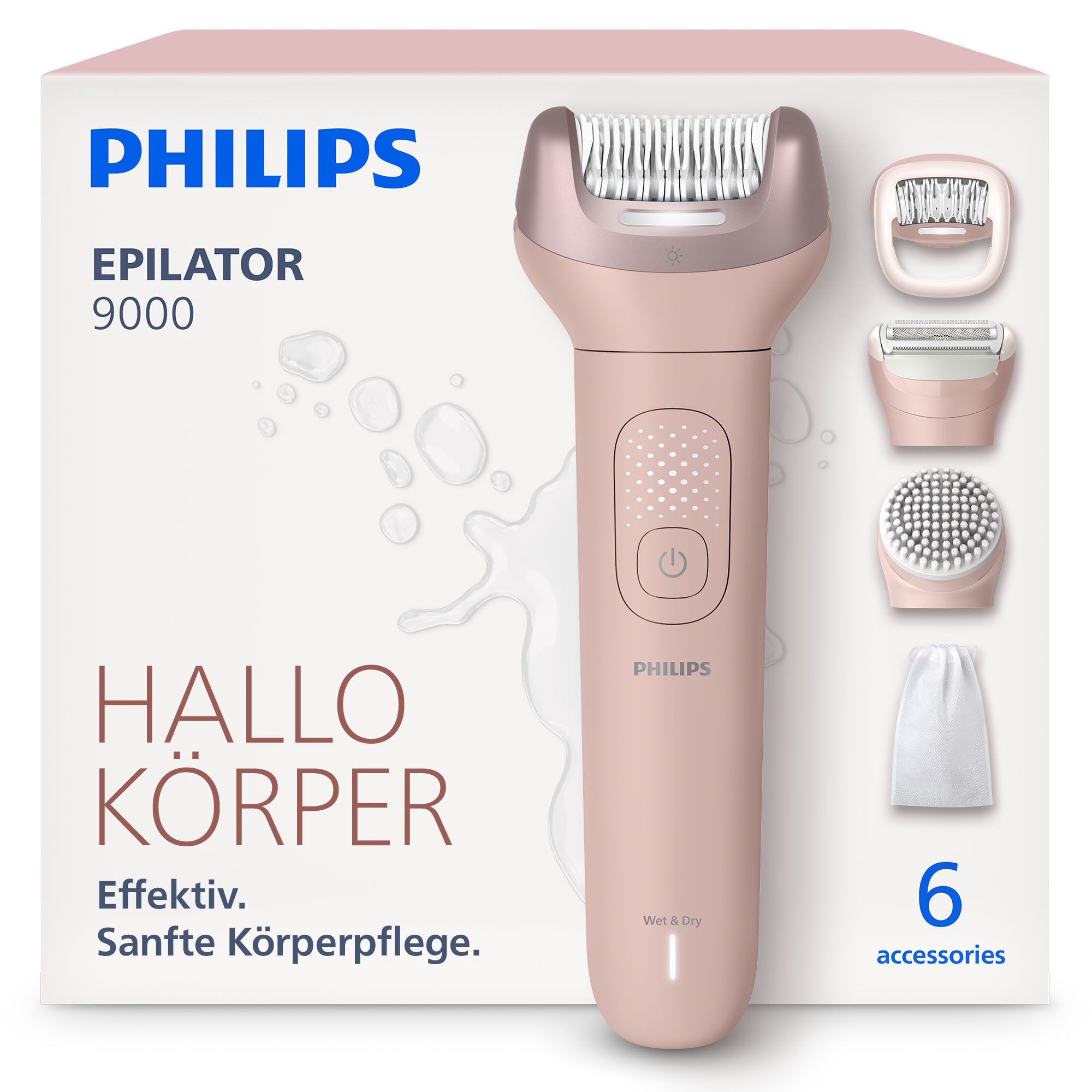 Philips Epilierer Series 9000 BRE718/00, Aufsätze: 5 St., nass und trocken verwendbar, mit 2 Geschwindigkeitsstufen