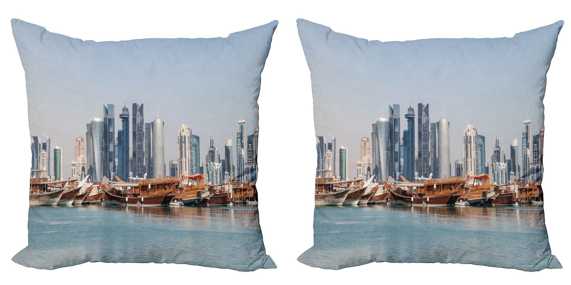 Kissenbezüge Modern Accent Dhow Abakuhaus (2 Schiffe Digitaldruck, Stück), Küsten Stadt Katar Doppelseitiger