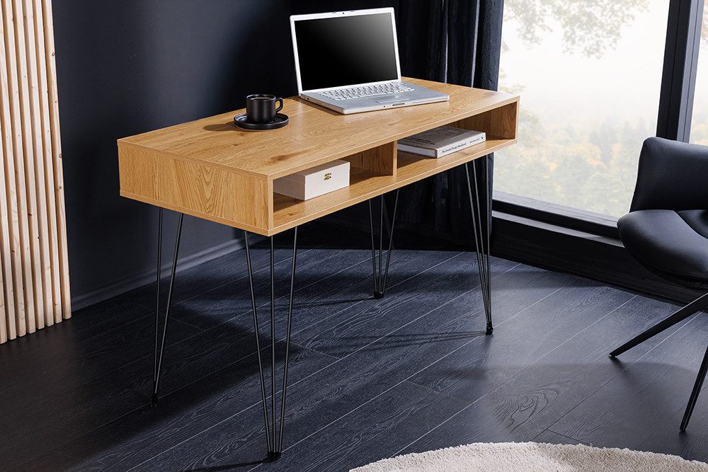 riess-ambiente Schreibtisch STUDIO 110cm natur-Eiche, Stauraum, Hairpin, homeoffice, platzsparend (Einzelartikel, 1-St), Industrial Laptoptisch - ideal für Studio, Wohn- oder Arbeitszimmer