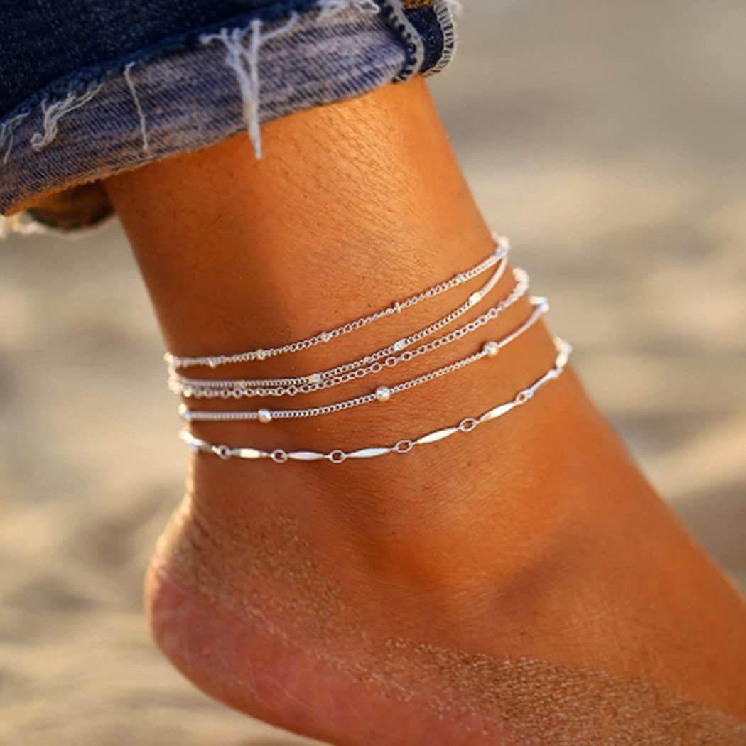 Leway Fußkette Fußkettchen Kristall Fußkettchen Armbänder Silber  Perlen-Strass Fußketten für Frauen und Mädchen (1-tlg)