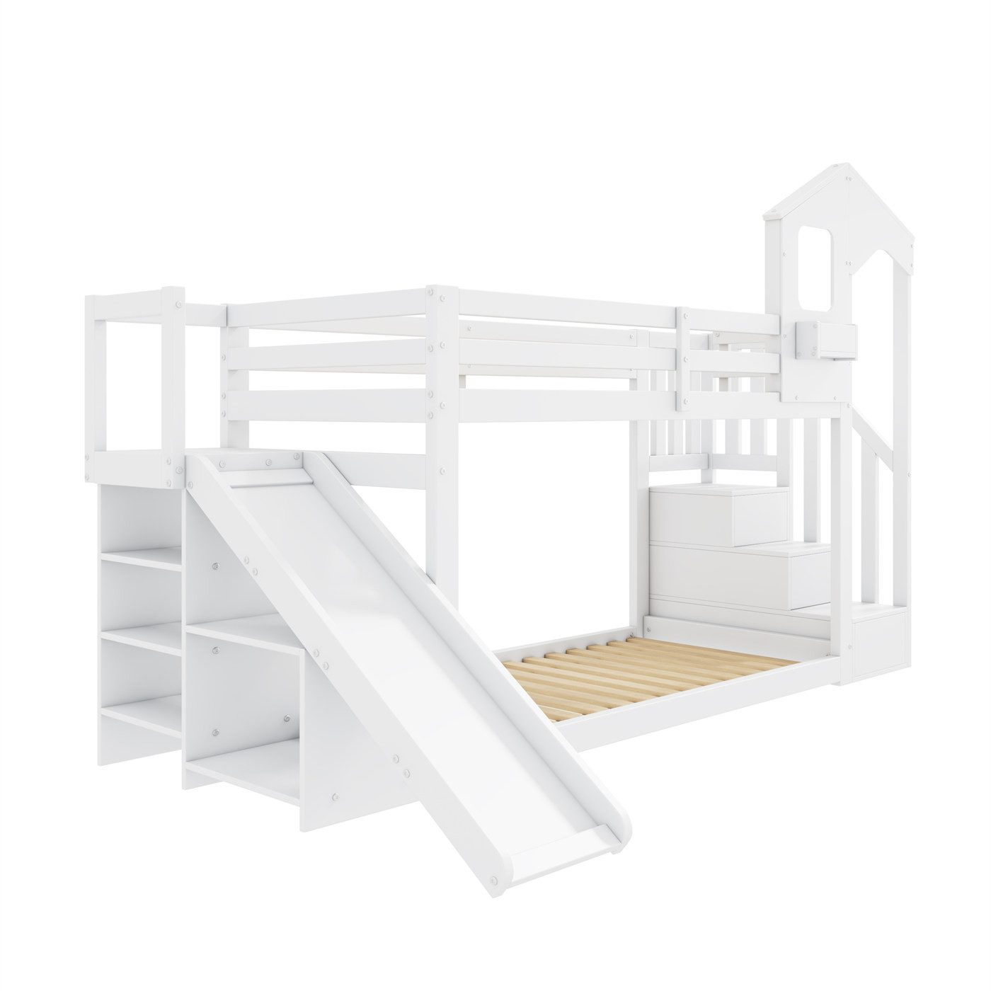 Kinderbett Etagenbetten,Doppelbett,Multifunktionales Kinderbett,Mit Rutschen