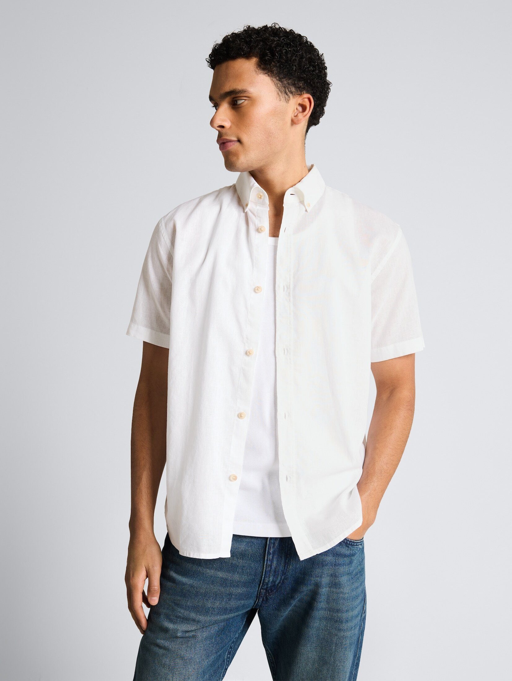 TOM TAILOR Denim Kurzarmhemd Blusen & Shirts Relaxed Fit Kurzarmhemd mit Leinenanteil