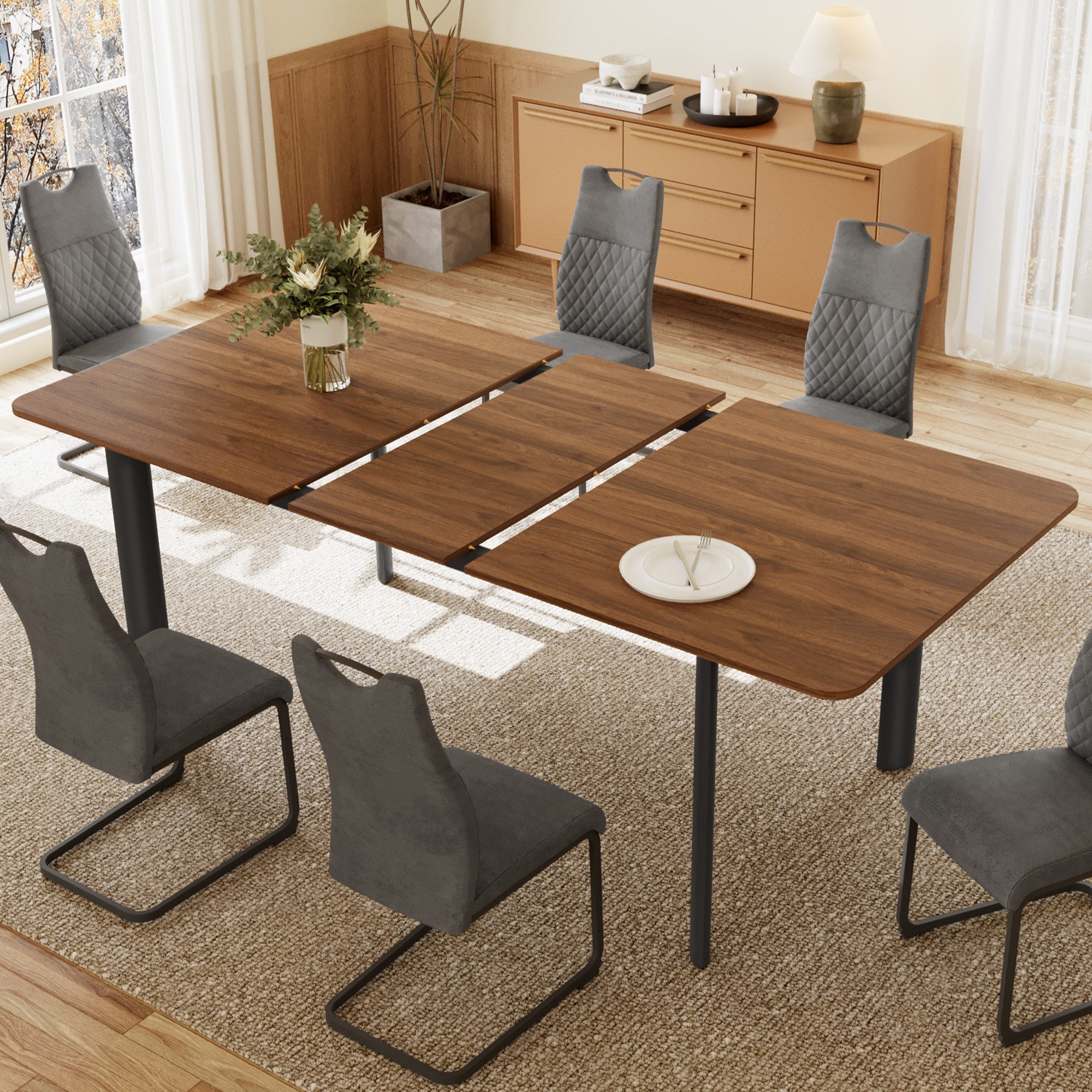 Jiexi Essgruppe Esstisch Mit 6-8 Stühlen Set, Essgruppe Tisch Ausziehbar 160-200cm – Bild 3 von 5