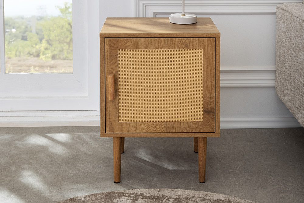 riess-ambiente Nachttisch VIENNA 60cm natur - Rattan Geflecht, mit Stauraum, Holzoptik, eckig (Einzelartikel, 1-St), Retro-Beistelltisch - ideal für Boho-Schlafzimmer und Wohnbereiche