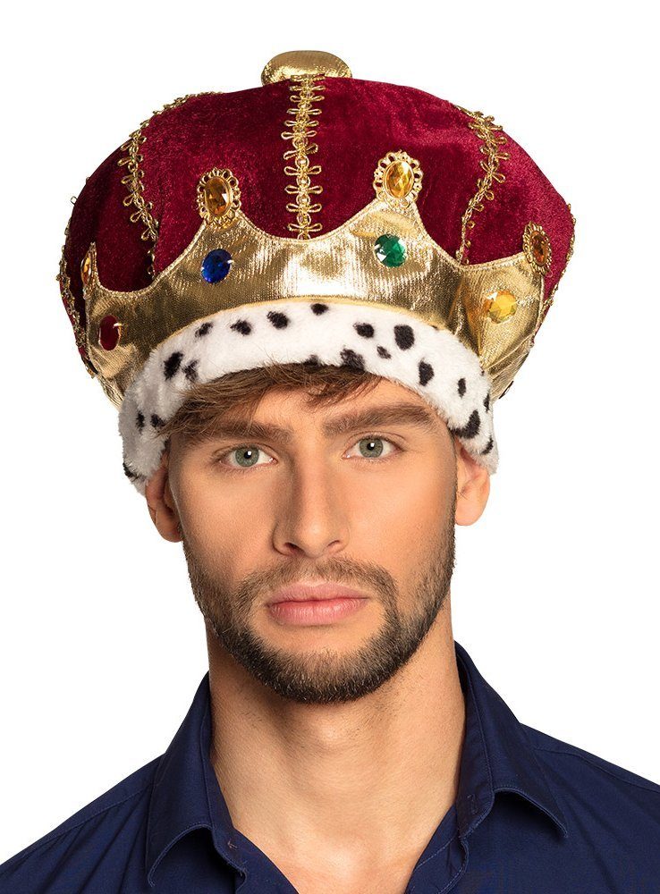 Boland Kostüm Königskrone Hermelin, Bordeauxfarbene Stoffkrone für Kaiser und Könige
