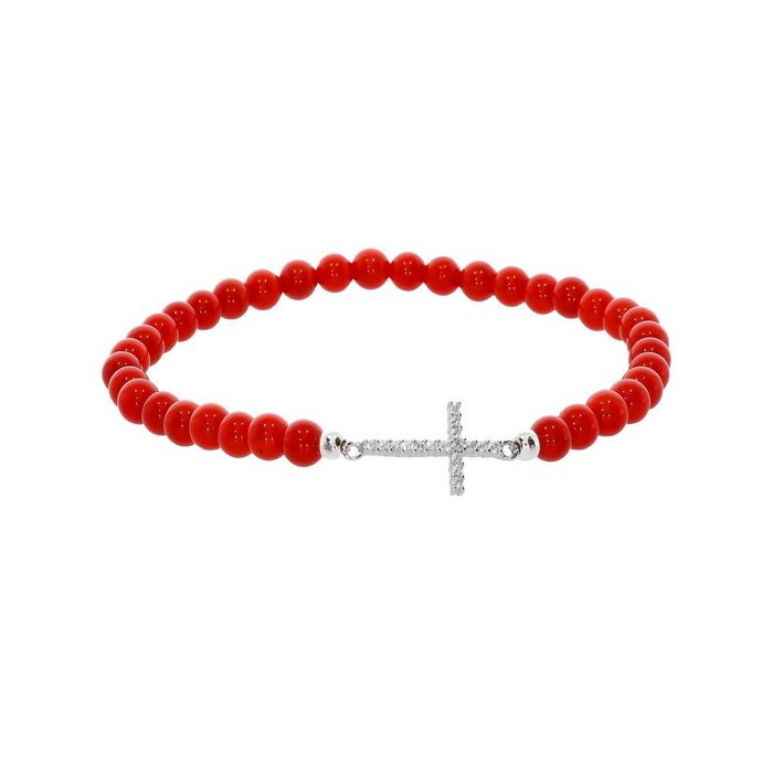 Adelia´s Armband Damen Schmuck Kreuz Koralle Armband 925 Silber 17 cm