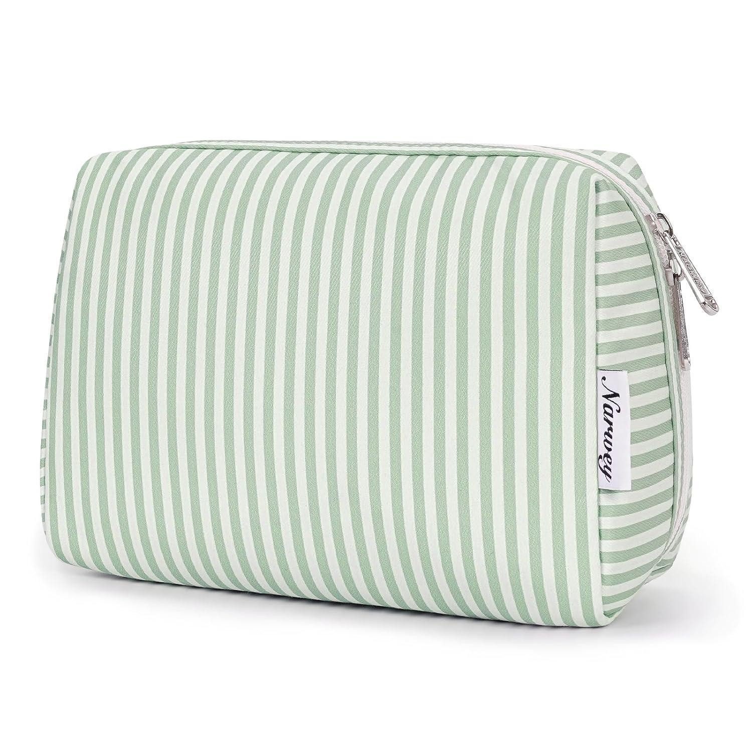 LuxusKollektion Kosmetiktasche Kosmetiktasche Damen Schminktasche Kulturbeutel Hellgrüne Streifen L