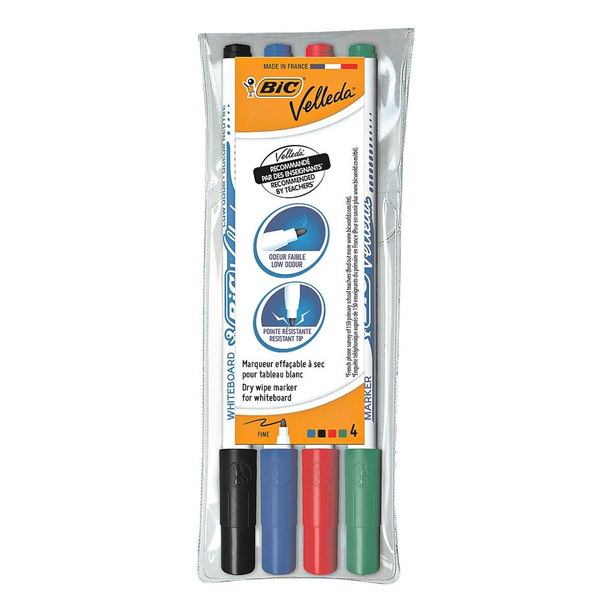 BIC Whiteboard Marker Velleda 1721, (4-tlg), mit widerstandsfähiger Spitze