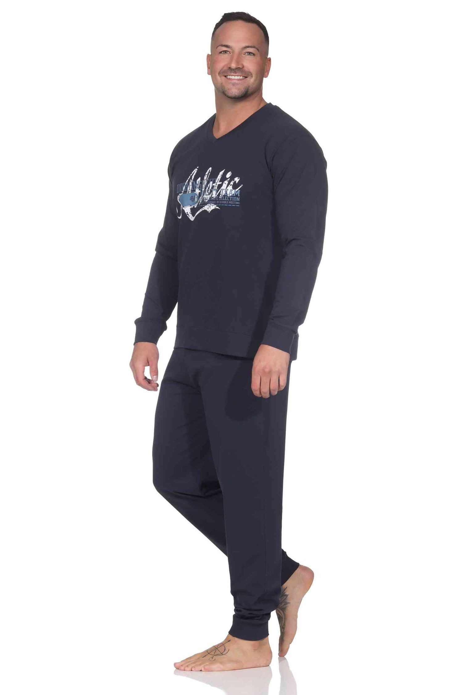 Normann Pyjama Normann Herren langarm Schlafanzug mit Bündchen Pyjama mit F günstig online kaufen