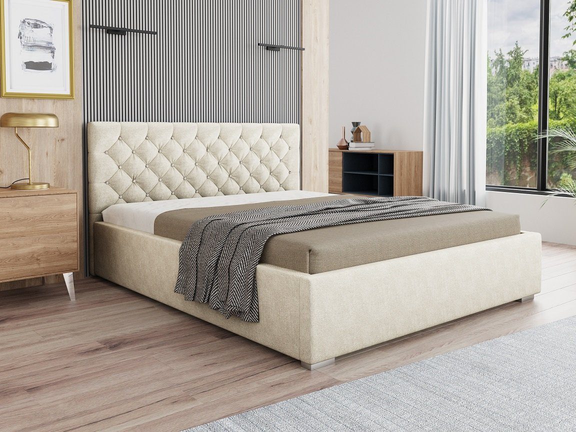 Deine Möbel 24 Polsterbett Boxspringbett Komplettbett Ehebett SOFIA (120x200 140x200 160x200 180x200 200x200 Top Qualität), inkl. Lattenrost, Matratze optional Velour Paros 02 Beige