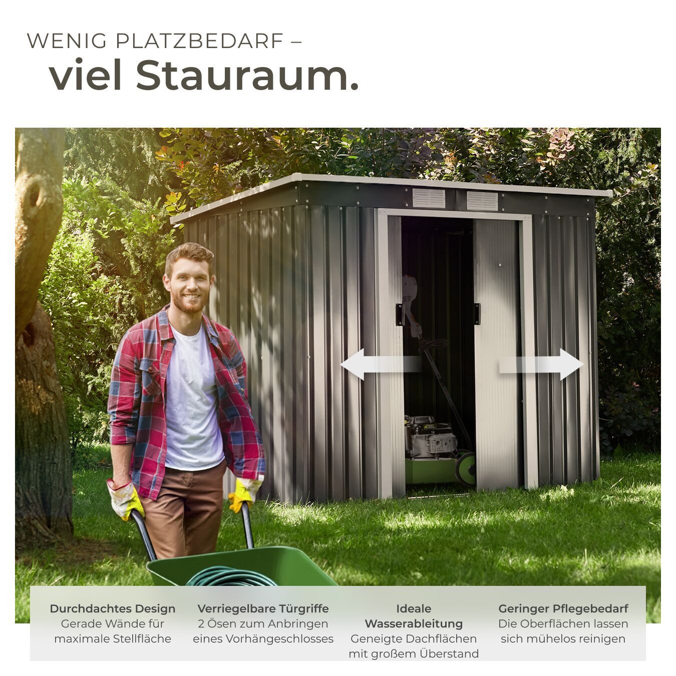 tectake Gartenhaus Geräteschuppen mit Schrägdach, BxT: 130,00x213,00 cm, aus Stahl